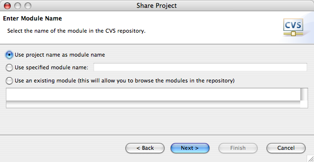 Definindo o nome do módulo no CVS, isto é, como o projeto será conhecido no CVS